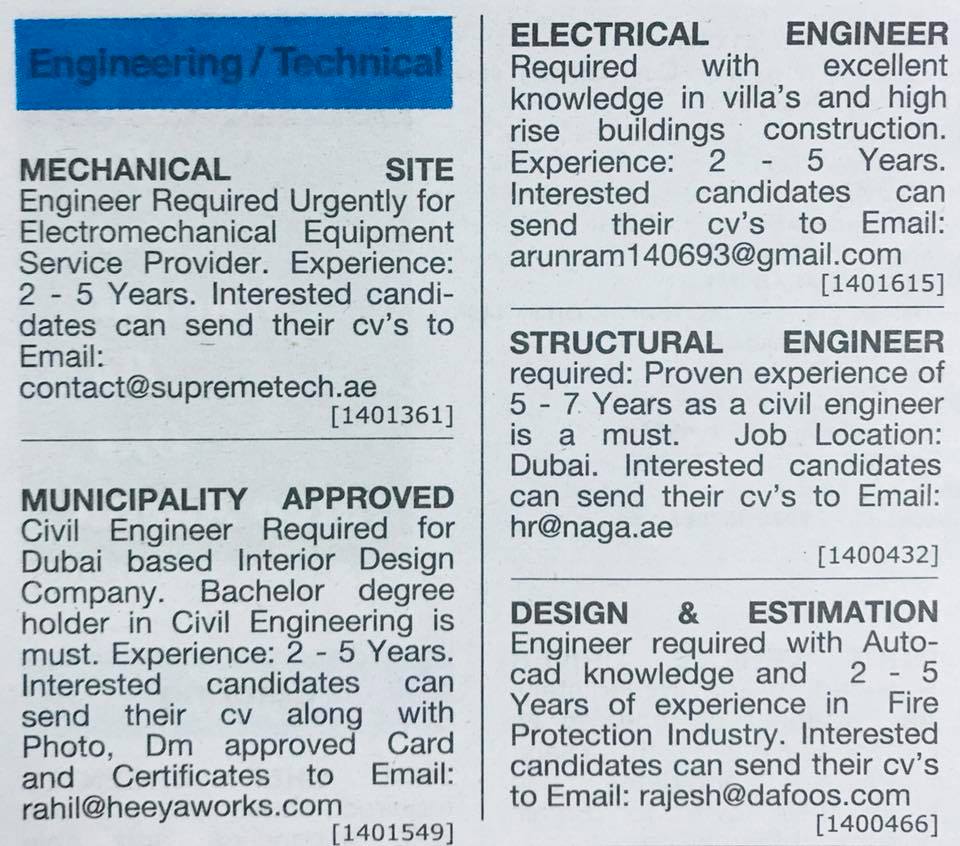 Job Vacancy In Dubai For Engineers High Paying Engineering